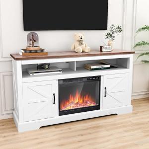 image:imageCowsar 60 Fireplace TV Stand Mantel Wood Surround Firebox Freestanding Fireplace Heater Adjustable Led Flame Remote Control 750W1500W White