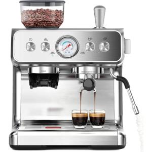 image:imageCOWSAR 20 Bar Espresso Machine with Grinder amp Milk Frother Steam Wand 58mm Expresso Coffee machines Commercial Stainless Steel Coffee Maker for Cappuccino and Latte Perfect for Home CafStainlessStainlessPro