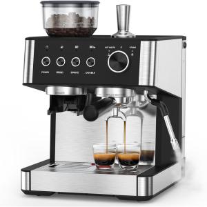 image:imageCOWSAR 20 Bar Espresso Machine with Grinder amp Milk Frother Steam Wand 58mm Expresso Coffee machines Commercial Stainless Steel Coffee Maker for Cappuccino and Latte Perfect for Home CafStainlessBlack