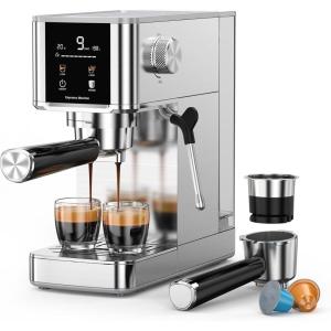image:imageCOWSAR 20 Bar Espresso MachineStainlessSteel Expresso Coffee Machines with LED DisplaySteam Milk FrotherCappuccino amp Latte amp Espresso makerCompact Coffee Machines for HomeCapsule PortafilterStainlessPro