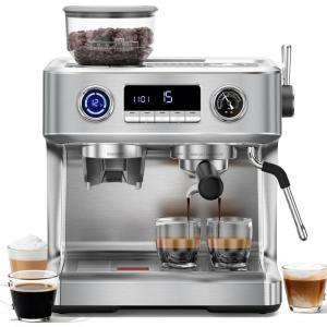 image:imageCOWSAR 2026 Upgrade 20 Bar Espresso Machine with GrinderExpresso Coffee Machines with Milk FrotherCommercial Stainless Steel Expresso Machines for HomePerfect Cappuccino amp LatteDual BoilerBrushed Silver