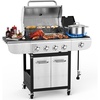 image:imageCOWSAR 4Burner BBQ Propane Gas Grill 44000 BTU Stainless Steel Barbecue Grill with Side Table 10000 BTU Side Burner 4 Casters Easy Mobility Ideal for Outdoor Patio Garden Picnic Backyard Cooking