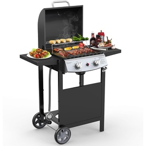 image:imageCowsar 2 Burner BBQ Propane Gas Grill Stainless Steel 20000 BTU Equipped with Side Shelves and 2 Wheels for Easy Mobility Ideal for Outdoor Kitchens and Backyard Patio Barbecues